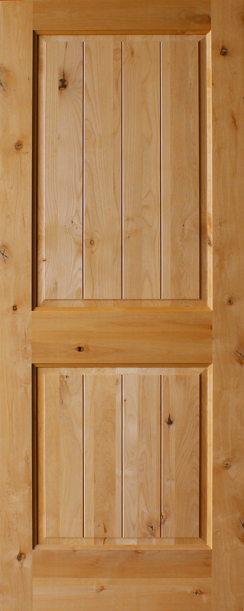 2-Panel Knotty Alder Interior Door with Planks and Square Top Rail