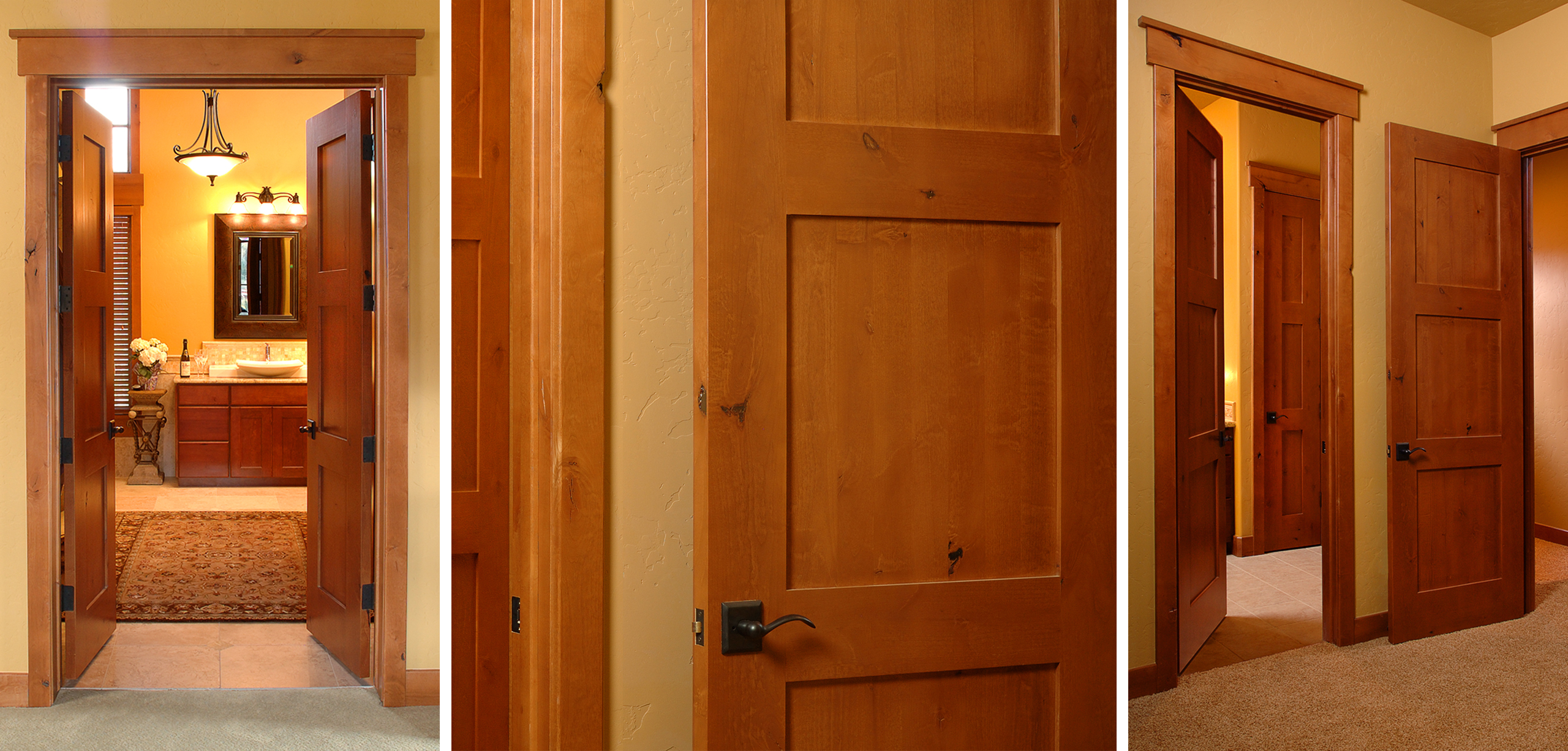 3-Panel Knotty Alder Doors, with Honey Stain